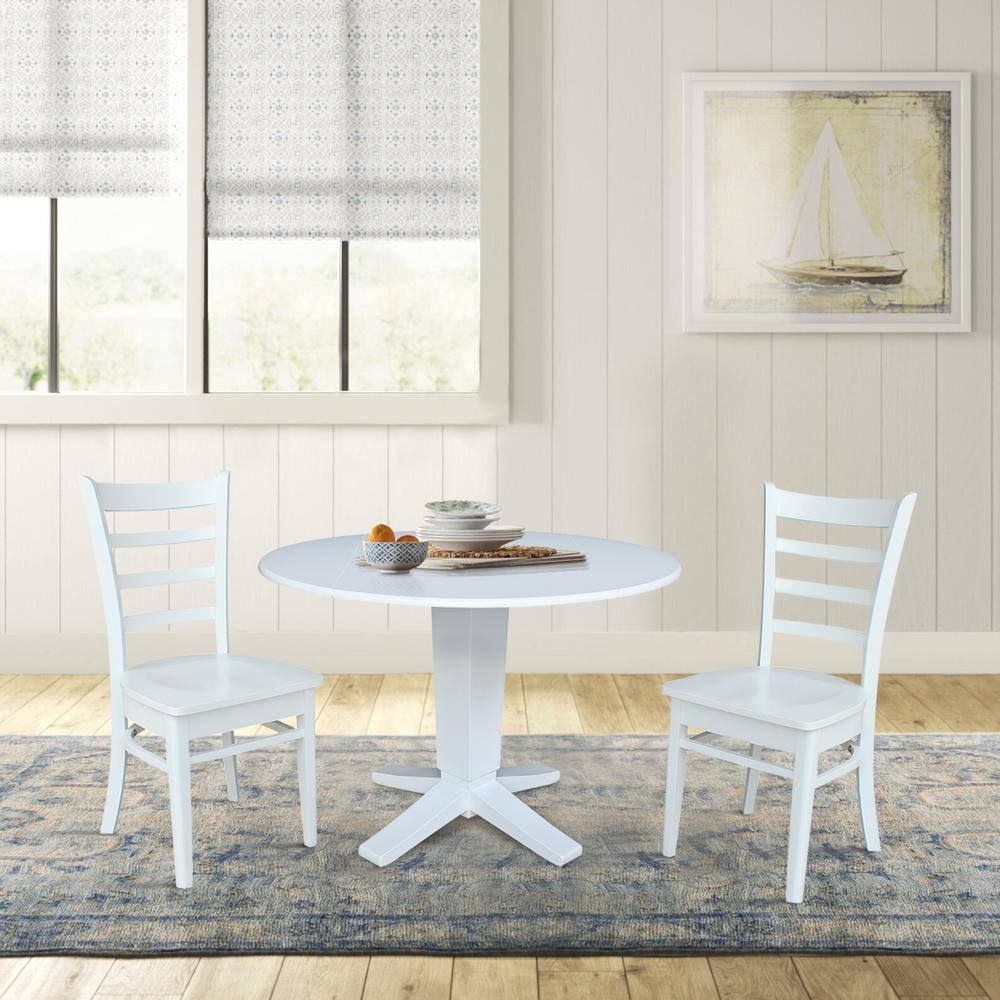 42" White Solid Wood Round Extendable Pedestal Dining Table
