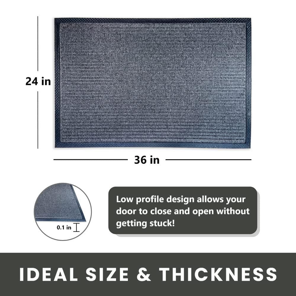 Black Striped Polypropylene Indoor Outdoor Doormat 24 x 36 Inches