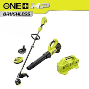 ONE+ HP 18V Brushless Cordless 15 in. Trimmer and Blower Combo Kit with 4.0 Ah Battery, 6-Port Fast Charger & Charger