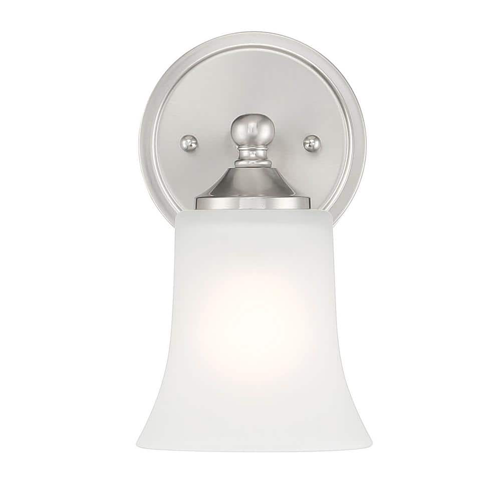 Transitional Flared Frosted Glass & Brushed Nickel Sconce, 9.5" Height