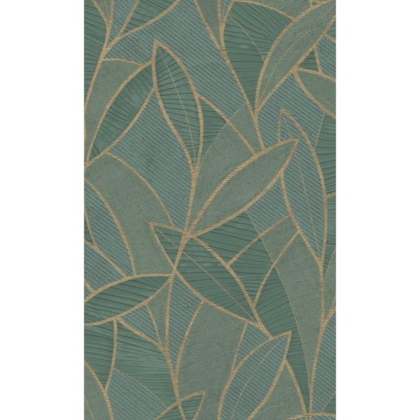 Walls Republic Dark moss Leaf Motif with Outlines Tropical Textured Print Non-Woven Non-Pasted Textured Wallpaper 57 sq. ft.