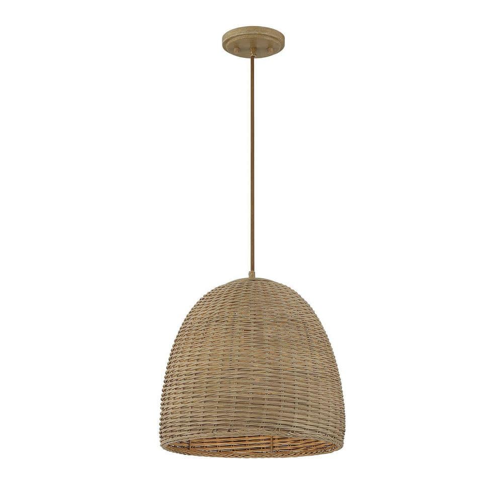 Natural Wicker Dome Pendant Light with Metal Frame