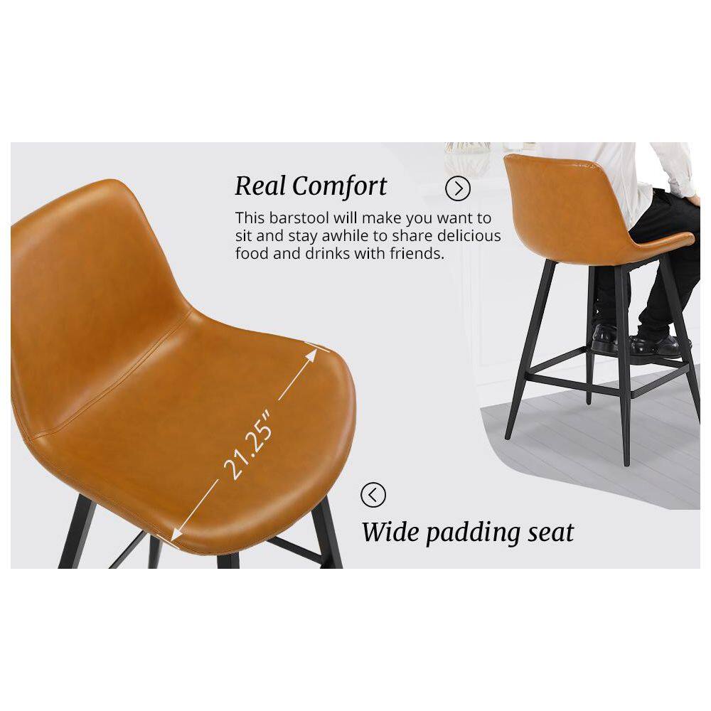 Whiskey Brown Faux Leather Counter Stools with Metal Legs, Set of 4