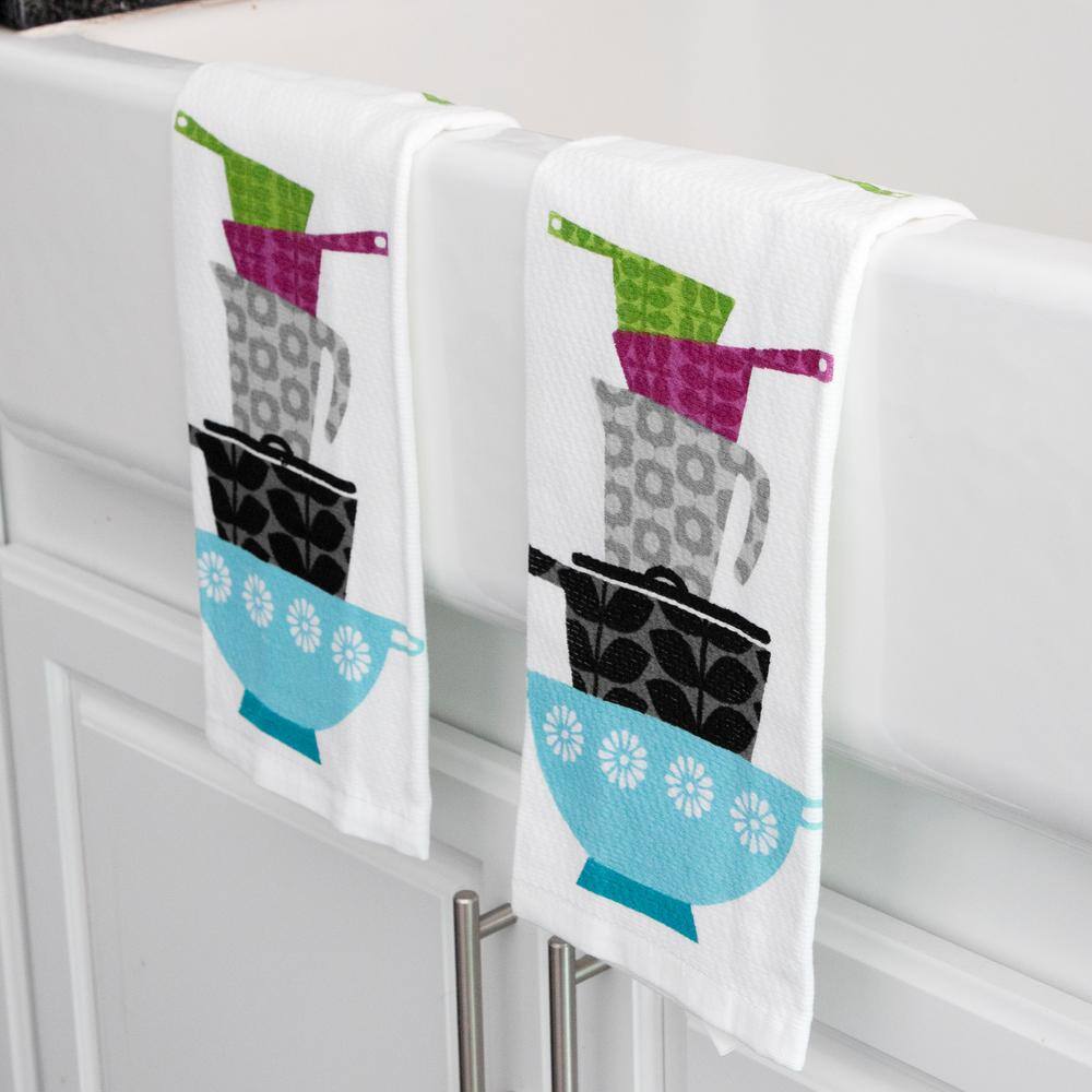 Dual-Purpose Cotton Kitchen Dish Towel Set with Pots and Pans Print