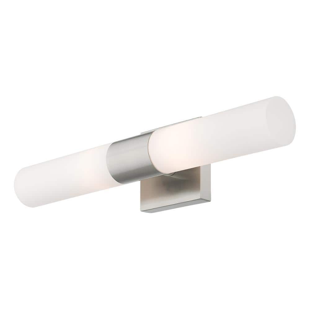 Aero Brushed Nickel 2-Light Outdoor Vanity with Etched Opal Glass