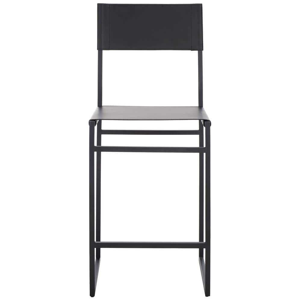 Layne Black Leather and Metal Minimalist Counter Stool
