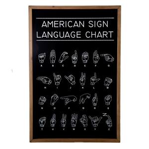 Brown and Black Wall Art with American Sign Language Chart Wooden Wall Art