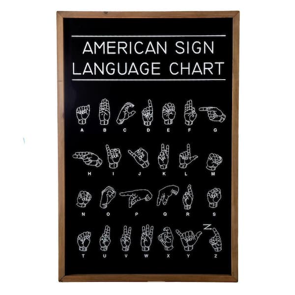 Benjara Brown and Black Wall Art with American Sign Language Chart Wooden Wall Art