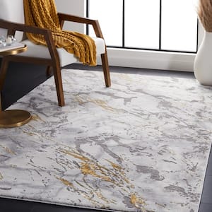 Craft Gray/Yellow Doormat 3 ft. x 5 ft. Abstract Marble Area Rug
