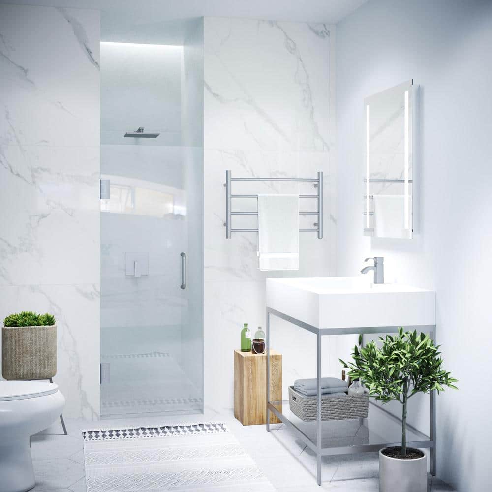 Brushed Nickel 24" x 72" Frameless Hinged Shower Door