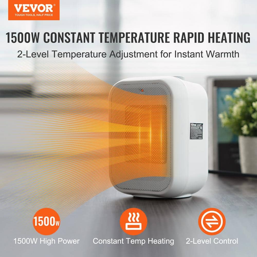 Compact White Ceramic Electric Space Heater with Thermostat