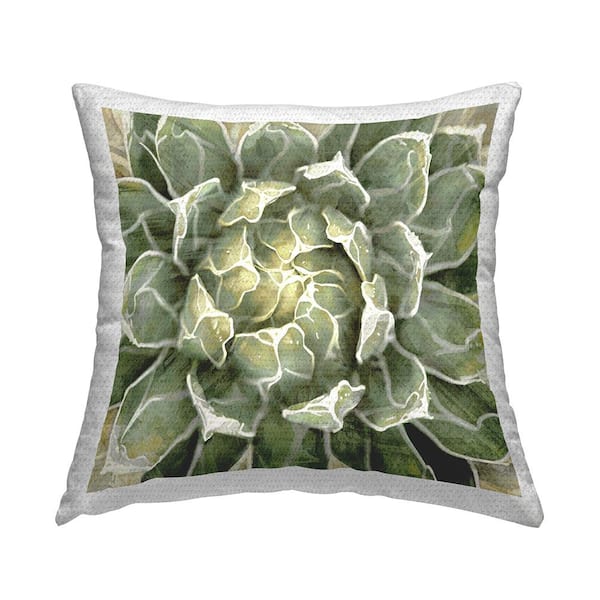 Blooming Succulent Leaves Green Square Outdoor Throw Pillow