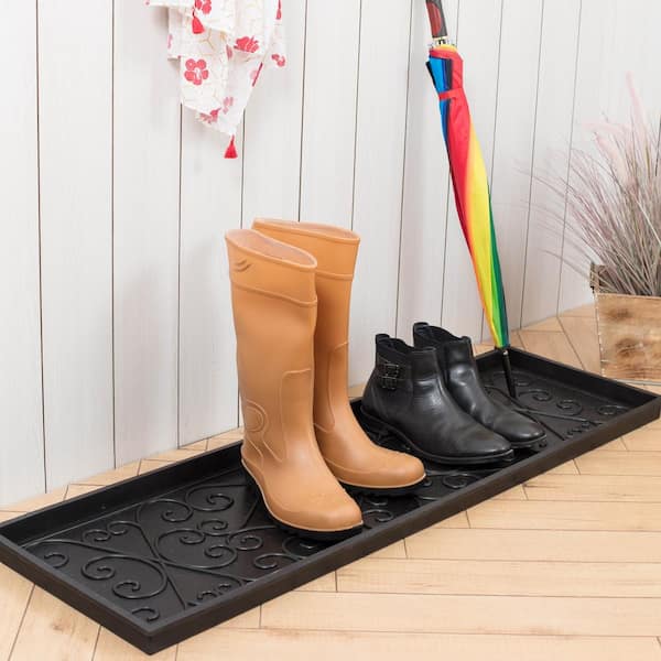 46.5 in. x 14 in. x 1.5 in. Natural and Recycled Rubber Boot Tray with Tan and Blue Coir Insert