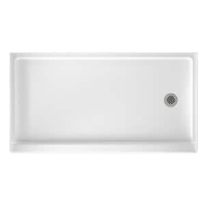 32 in. x 60 in. Solid Surface Single Threshold Retrofit Right Drain Shower Pan in White