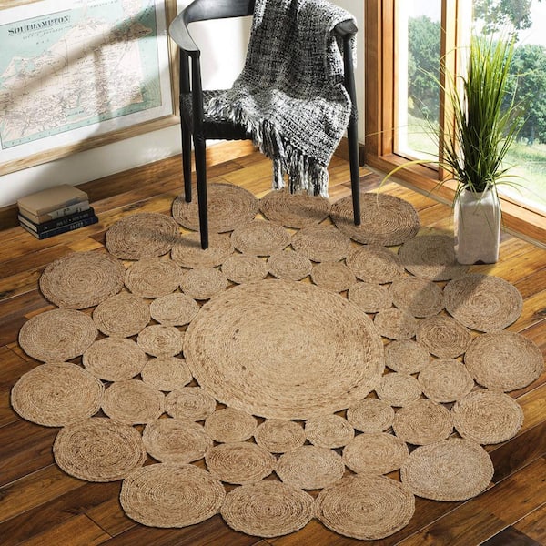 Finn Rustic Tan/Natural 4 ft. x 4 ft. Round Organic Jute Area Rug