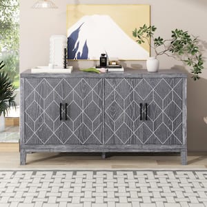 Light Gray MDF and Metal 60 in. Sideboard with Adjustable Shelves