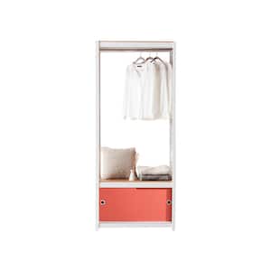 Kepsuul 15.75 in. D x 31.50 in. W x 76.75 in. H White Clothing Rack + 1 Shelf + 1 Coral Door Wood Closet System