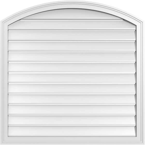 Ekena Millwork 36 in. x 42 in. Arch Top Surface Mount PVC Gable Vent: Decorative with Brickmould Frame