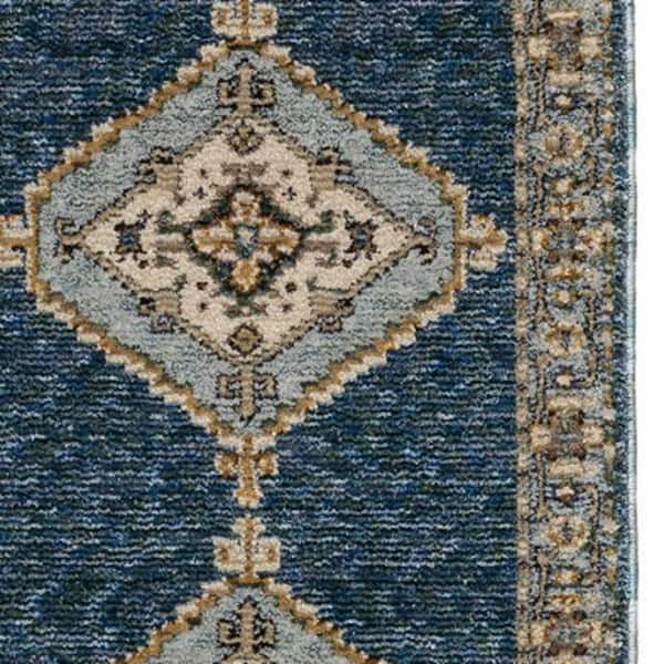 2 X 8 Blue, Gold Medallion Washable Area Rug Runner Rug