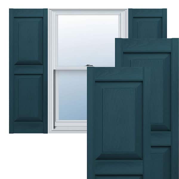 Ekena Millwork 12 in. x 76 in. Lifetime Vinyl Custom 2 Equal Raised Panel Shutters Pair Midnight Blue