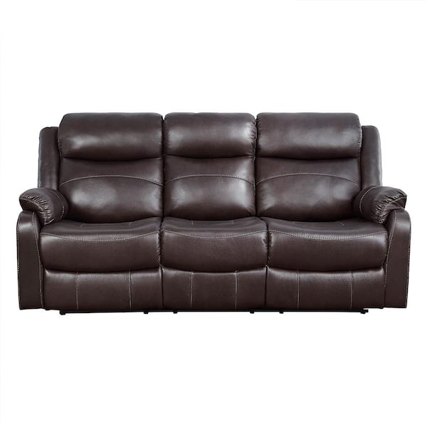 Lazzara Goby 84.5 in. W Straight Arm Microfiber Rectangle Manual Reclining Sofa with Center Drop-Down Cup Holders in Dark Brown
