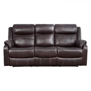 Goby 84.5 in. W Straight Arm Microfiber Rectangle Manual Reclining Sofa with Center Drop-Down Cup Holders in Dark Brown