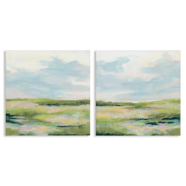 Pastel Meadow under Blue Sky by June Erica Vess 2 Pieces Unframed Nature Graphic Art Print 17 in. x 17 in.