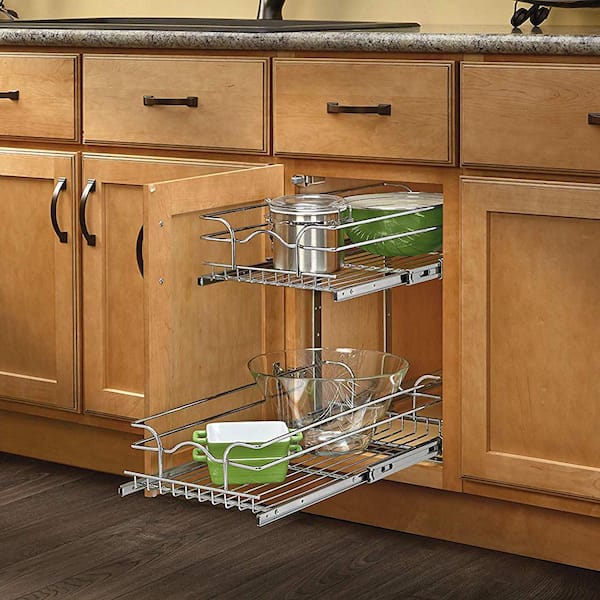 Rev A Shelf 12 In Wide 18 In Deep Base Kitchen Cabinet 2 Tier Pull Out Wire Basket 2 Pack 5wb2 1218 Cr The Home Depot