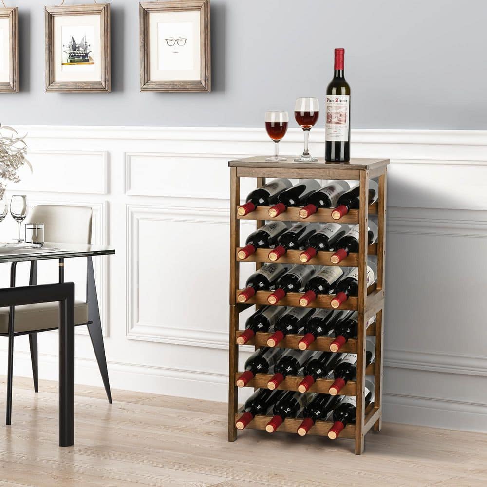 Wudkey 24-Botttle Walnut 15.9 in. W Bamboo Wine Rack, 6-Tier