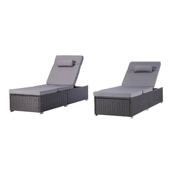 BFB Patio Brown Wicker Armrests Outdoor Chaise Lounge Chair with Height Adjustable Backrest (2-Pack)