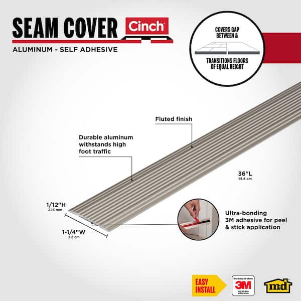 Cinch 1.25 in. x 36 in. Satin Nickel Fluted Seam Cover Transition Strip