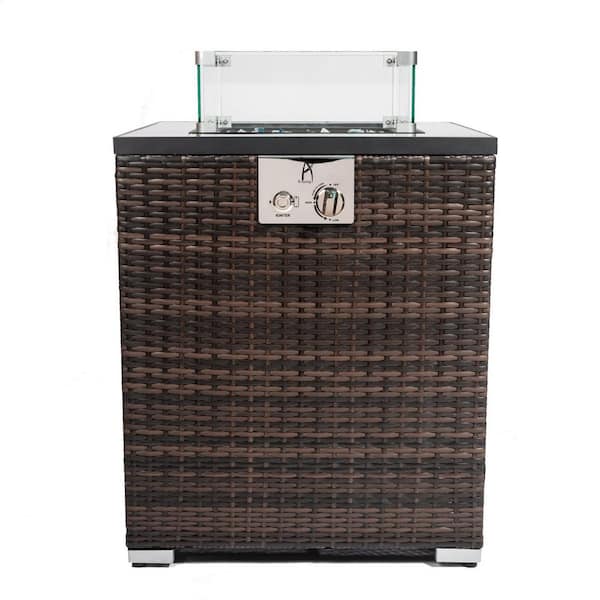Tidoin 28.7 in. H Brown Square Outdoor Wicker Propane Fire Pit Table