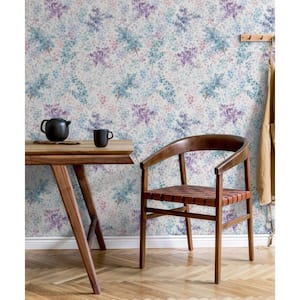 Flora Collection Purple Soft Floral Foliage Matte Finish Non-Pasted Vinyl on Non-Woven Wallpaper Sample