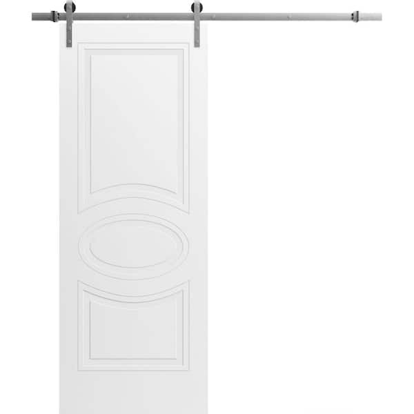 24 in. x 96 in. 1 Panel Painted White Solid MDF Sliding Barn Door with Hardware Kit