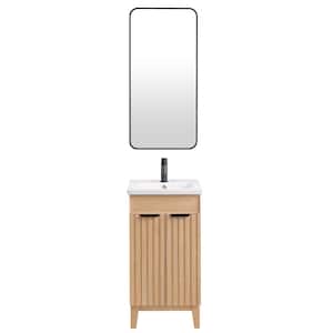 Palos 18.1 in.W x 18.1 in.D x 34.8 in.H Single Sink Bath Vanity in Fir Brown with White Ceramic Basin Top and Mirror