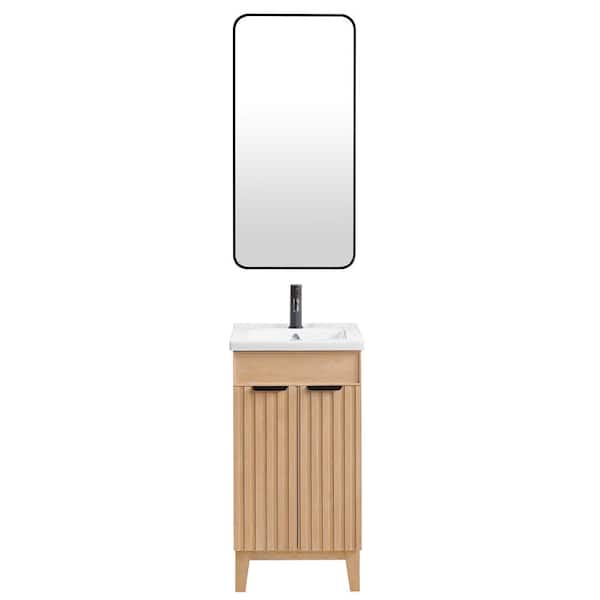 ROSWELL Palos 18.1 in.W x 18.1 in.D x 34.8 in.H Single Sink Bath Vanity in Fir Brown with White Ceramic Basin Top and Mirror