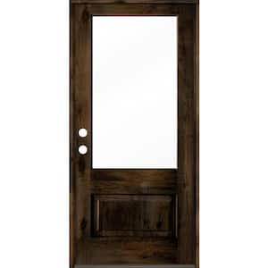 36 in. x 80 in. Farmhouse Knotty Alder Right-Hand/Inswing 3/4-Lite Clear Glass Black Stain Wood Prehung Front Door