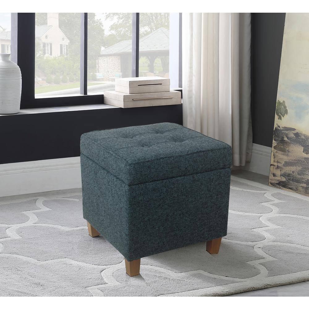 Small Textured Navy Tufted Storage Ottoman
