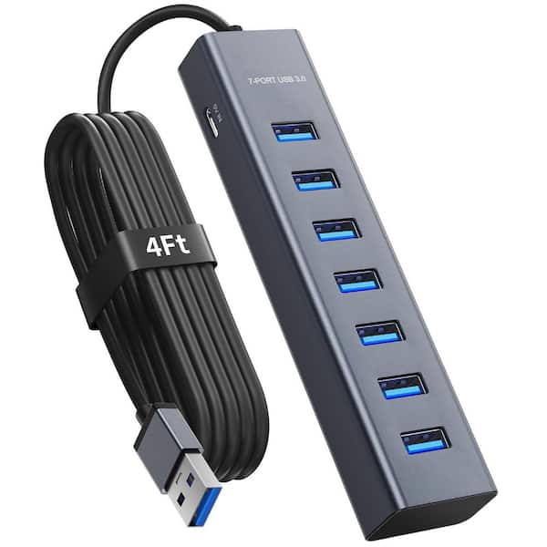 Lukyamzn 7-Port USB 3.0 Hub Aluminium Extender 5 Gbps Long Cable for Desktop PC Flash Drive Mobile HDD 4 ft. 1.2m