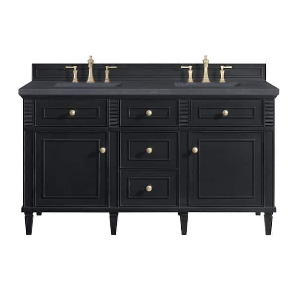 James Martin Vanities Lorelai 60.0 in. W x 23.5 in. D x 34.06 in. H Double Sink Bath Vanity in Black Onyx w/ Charcoal Soapstone Quartz Top