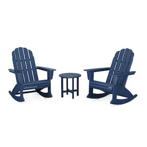 Vineyard Curveback Adirondack Rocking Chair Navy 3-Piece HDPE Plastic Patio Conversation Set