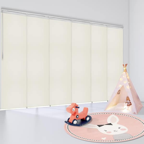 EMOH Putty 70 in. - 130 in. W x 116 in. L Adjustable 6- Panel White Single Rail Panel Track with 23.5 in. Slates