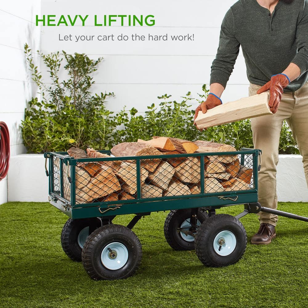 Green Heavy-Duty Steel Garden Utility Wagon with Removable Sides