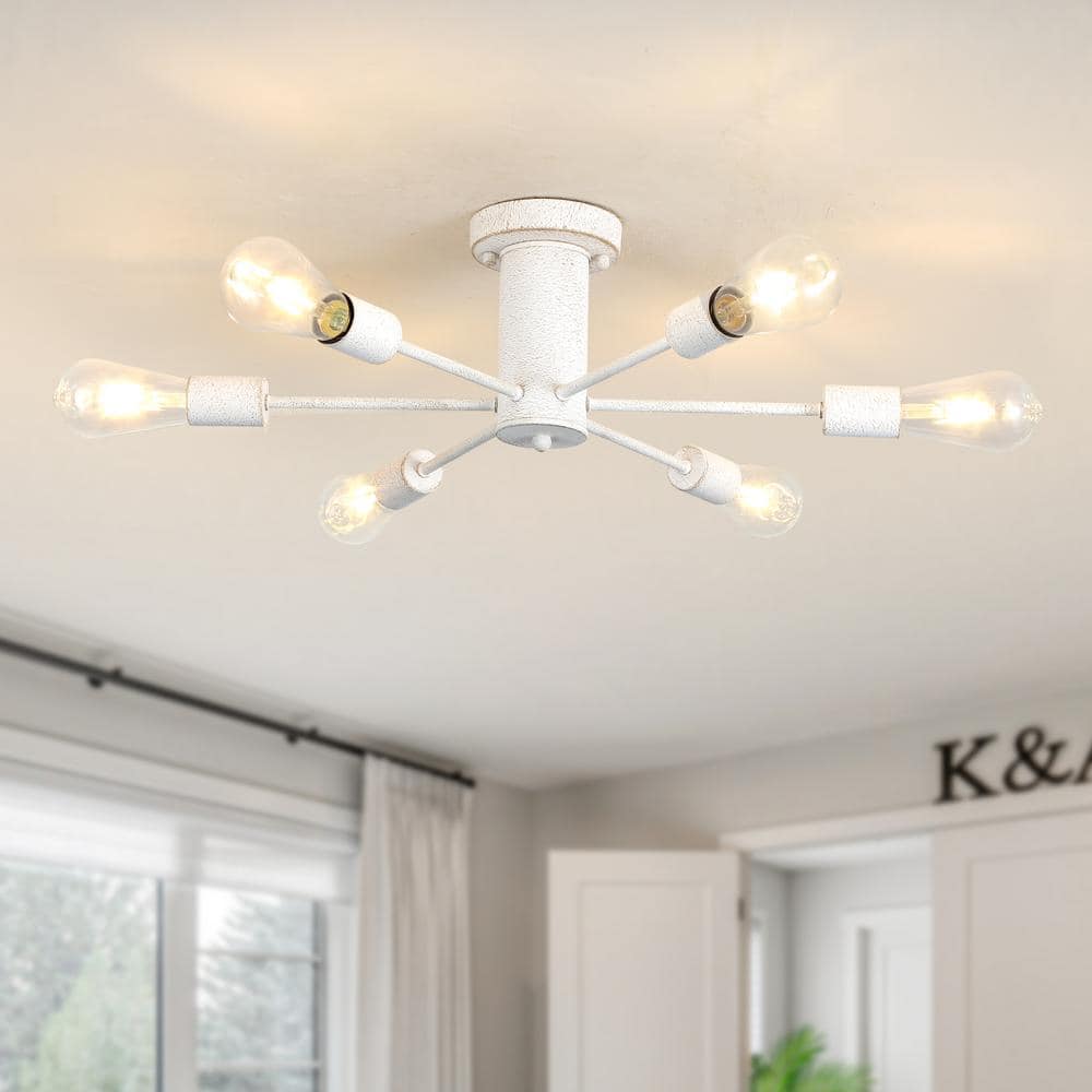 ZJVAIVE 21.81 in. 6-Light Vintage White Sputnik Semi- Flush Mount For Foyer  Bedroom with No Bulbs Included ZJ-D0048S-6-D - The Home Depot