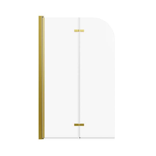 34 in. W x 58 in. H Bi-Fold Tub Door Frameless Tub Shower Door in Brushed Gold with 1/4" Tempered Clear Glass Tub Door