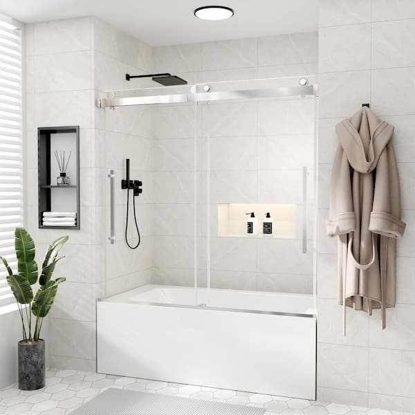 56-60 in. W x 58 in. H Sliding Frameless Tub Door in Chrome with 4/1 in. Clear Tempered Glass