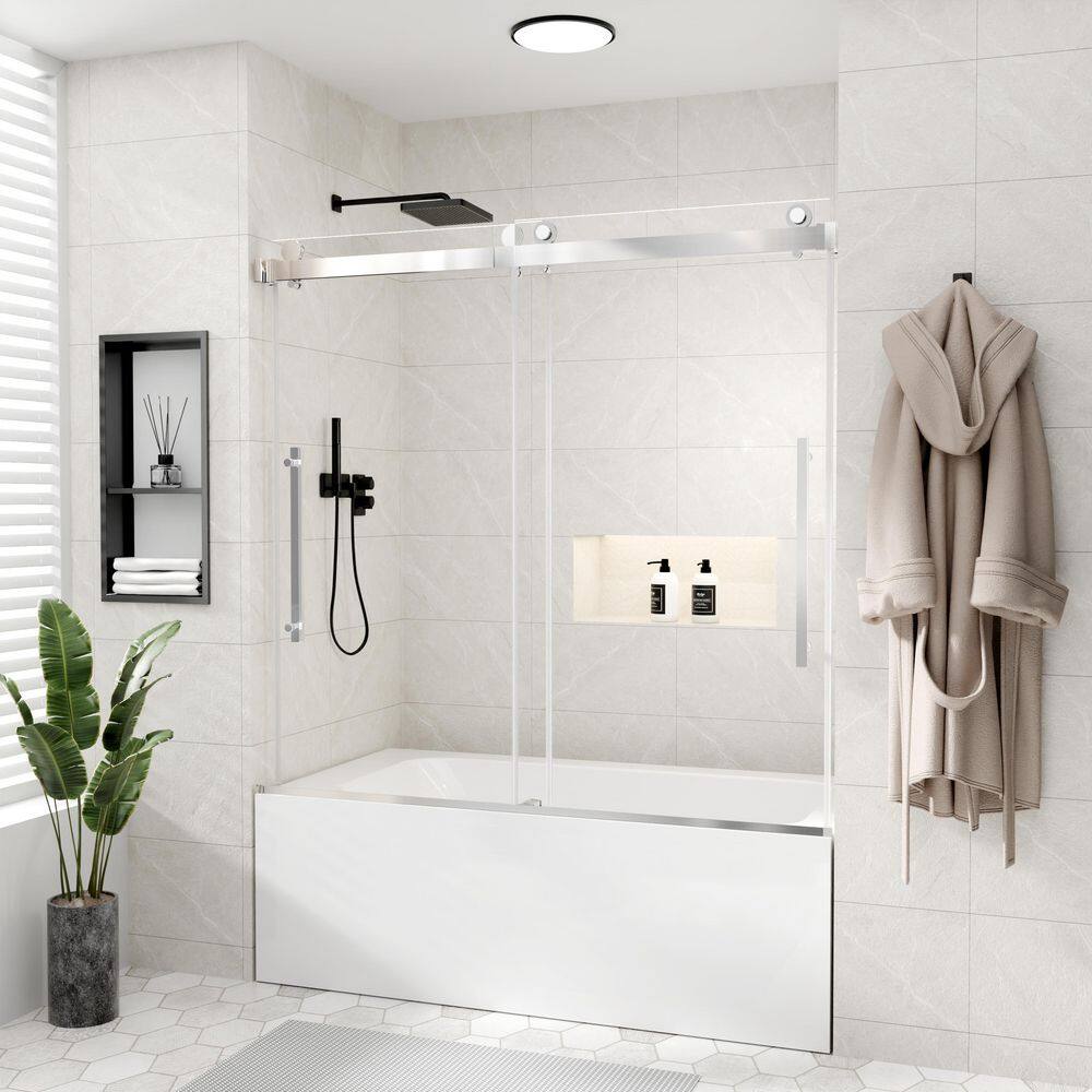 56 in. - 60 in. W x 60 in. H Single Sliding Frameless Tub Shower Door in Chrome with 8mm Tinted Glass price history on PriceWatchPro