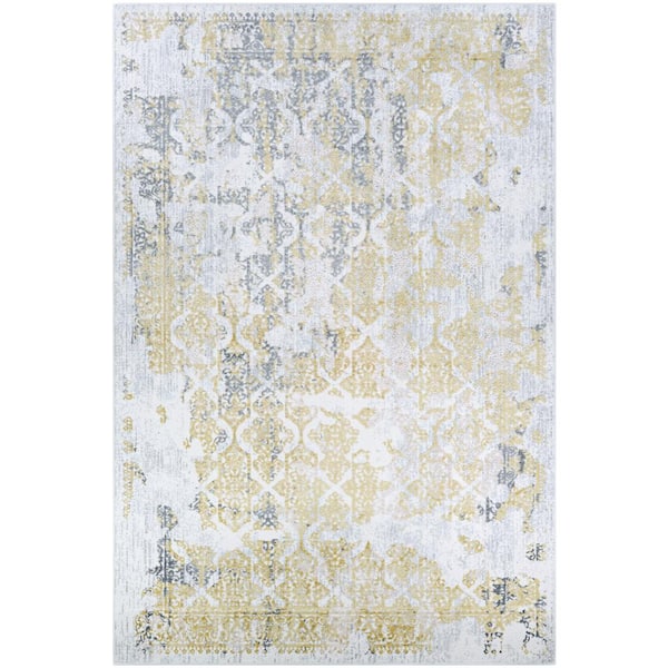 Couristan Calinda Grand Damask Gold-Silver-Ivory 7 ft. x 10 ft. Area Rug