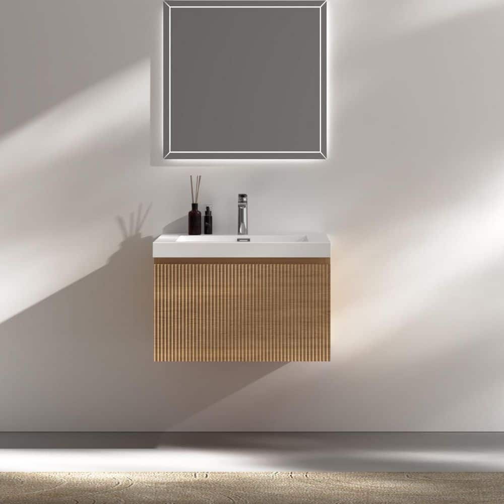 24 in. W Single Sink Natural Oak Floating Bath Vanity with White Solid Surface Top price history on PriceWatchPro