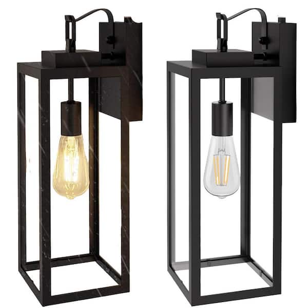 YANSUN 24 in. 2-Pack Black Large Dusk to Dawn Waterproof Outdoor Lantern Wall Light for Porch Doorway (T30 Bulbs Included)